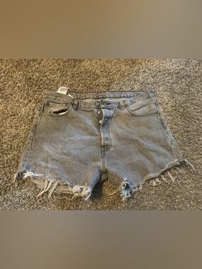 Levi's Gray Distressed High-Rise Denim Shorts